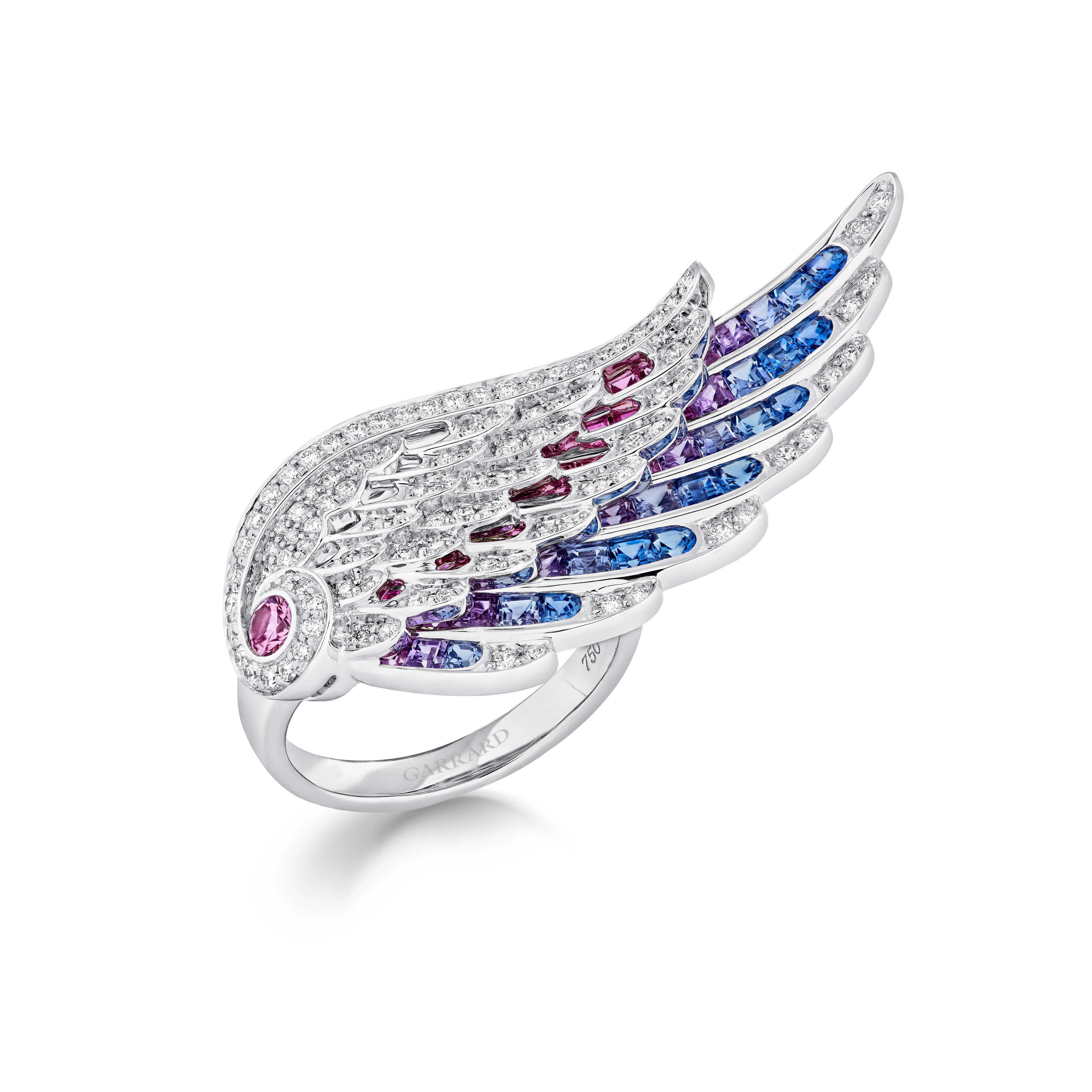 Garrard Wings Embrace jewellery Collection Bird of Paradise Ring in 18ct White Gold with Diamonds and Sapphires 2017603 hero Garrard Wings Embrace jewellery Collection Bird of Paradise Ring in 18ct White Gold with Diamonds and Sapphires 2017603 hero