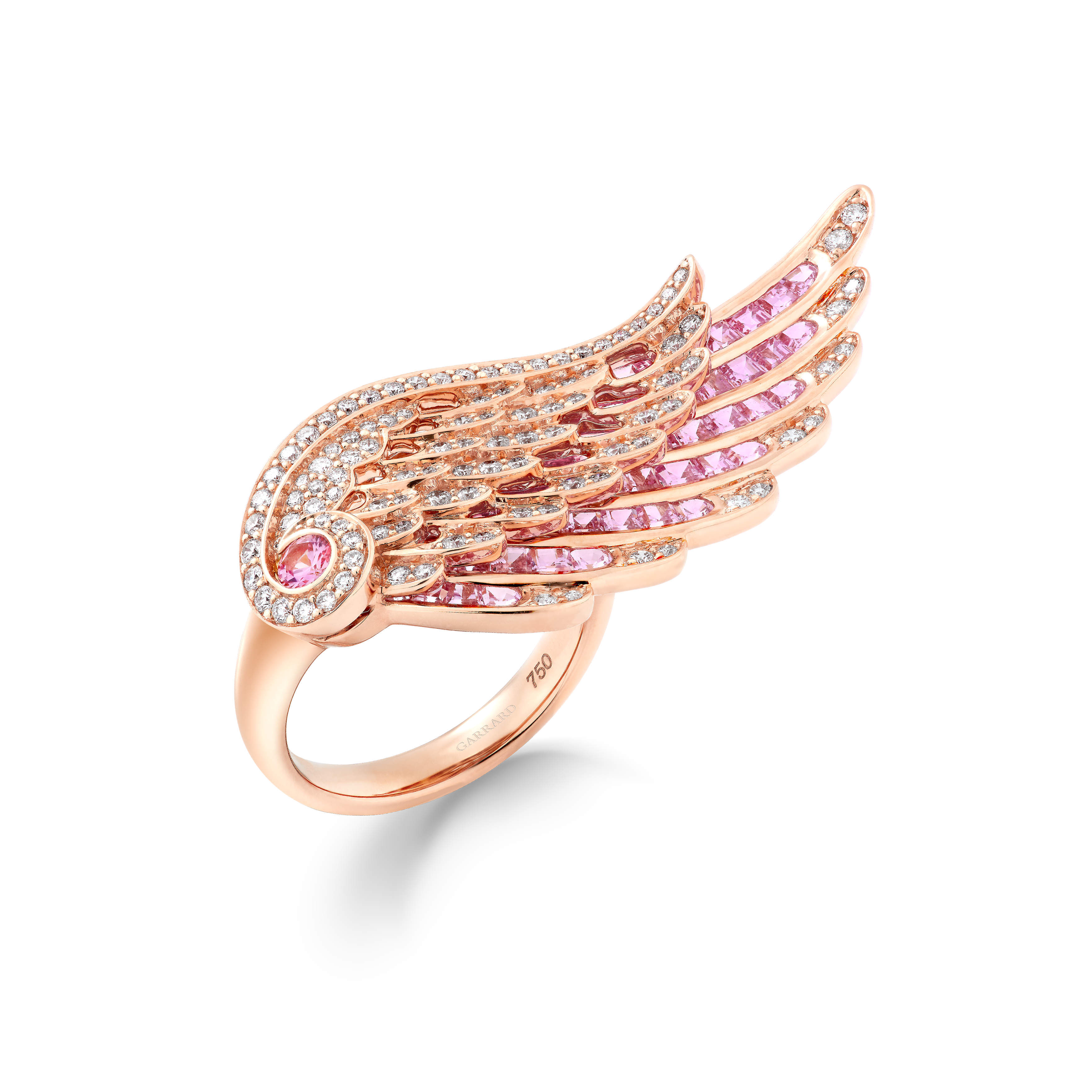 Garrard Wings Embrace jewellery collection Across the Finger Pink Sapphire and Diamond Ring In 18ct White Gold 2016585 Hero Garrard Wings Embrace jewellery collection Across the Finger Pink Sapphire and Diamond Ring In 18ct White Gold 2016585 Hero