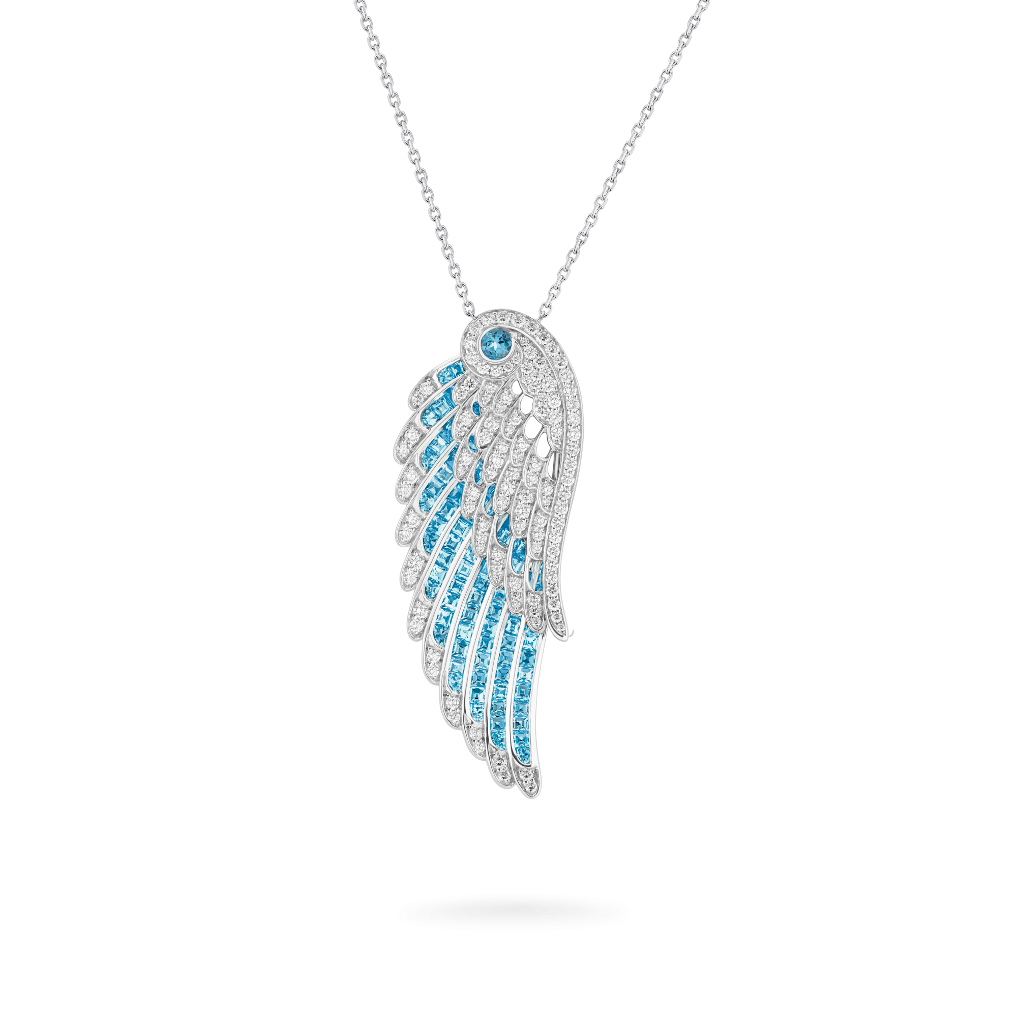 Garrard Wings Embrace jewellery collection Aquamarine and Diamond Slider Pendant In 18ct White Gold 2016642 Hero View