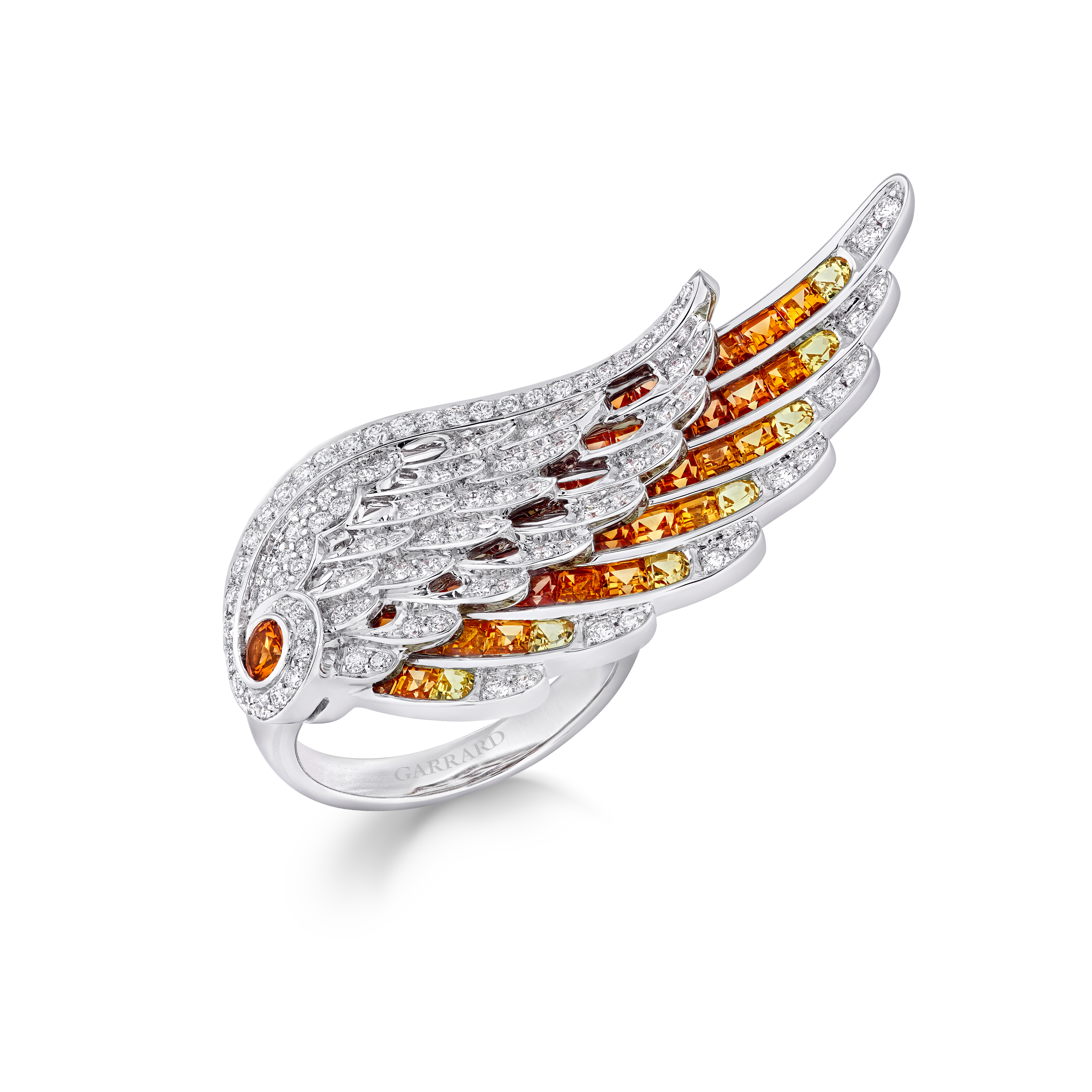 Garrard Wings Embrace jewellery collection Phoenix Ring in 18ct White Gold with Diamonds and Sapphires 2017609 Hero View Garrard Wings Embrace jewellery collection Phoenix Ring in 18ct White Gold with Diamonds and Sapphires 2017609 Hero View