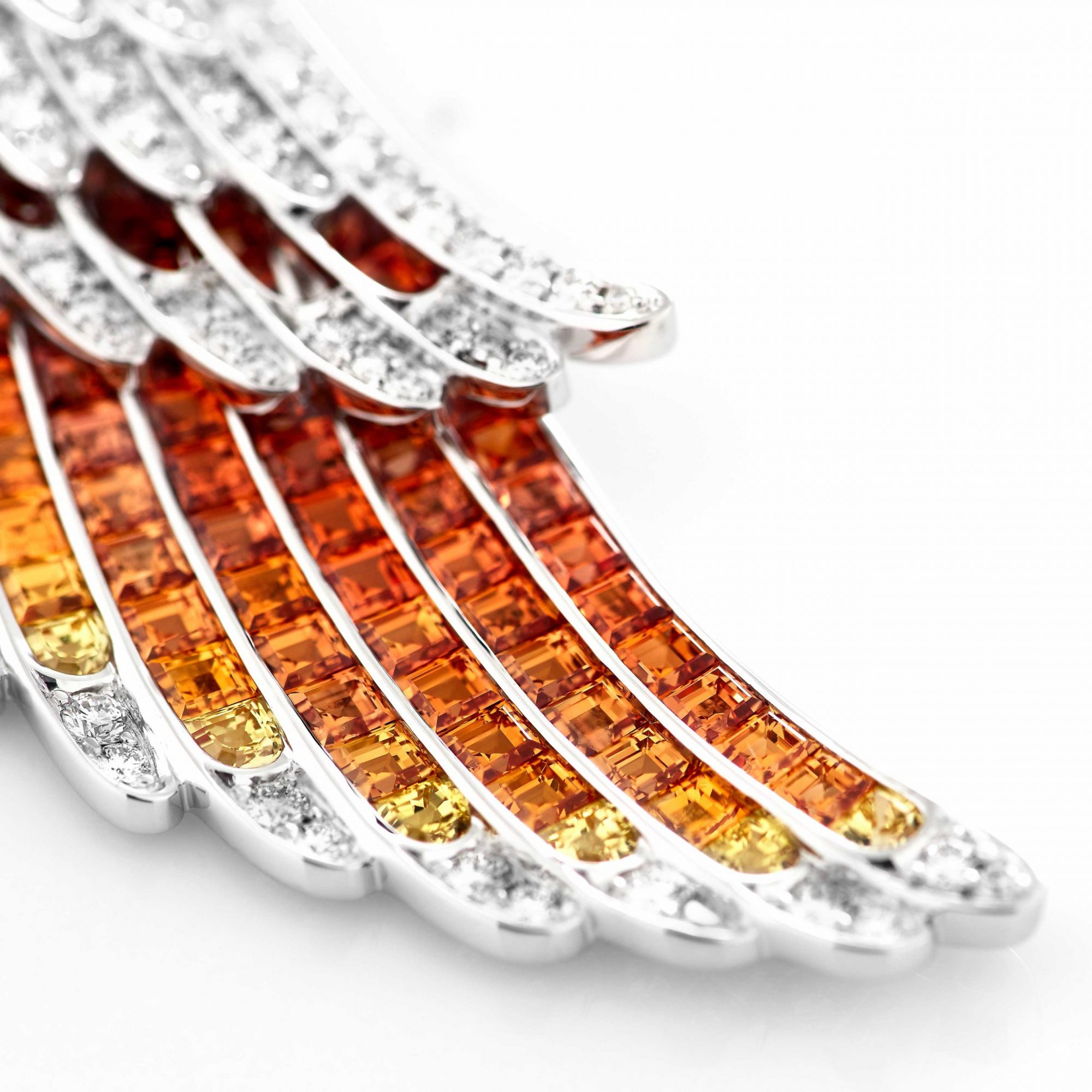 Garrard Wings Embrace jewellery collection Phoenix Slider Pendant In 18ct White Gold with Diamonds and Sapphires 2017607 Detail