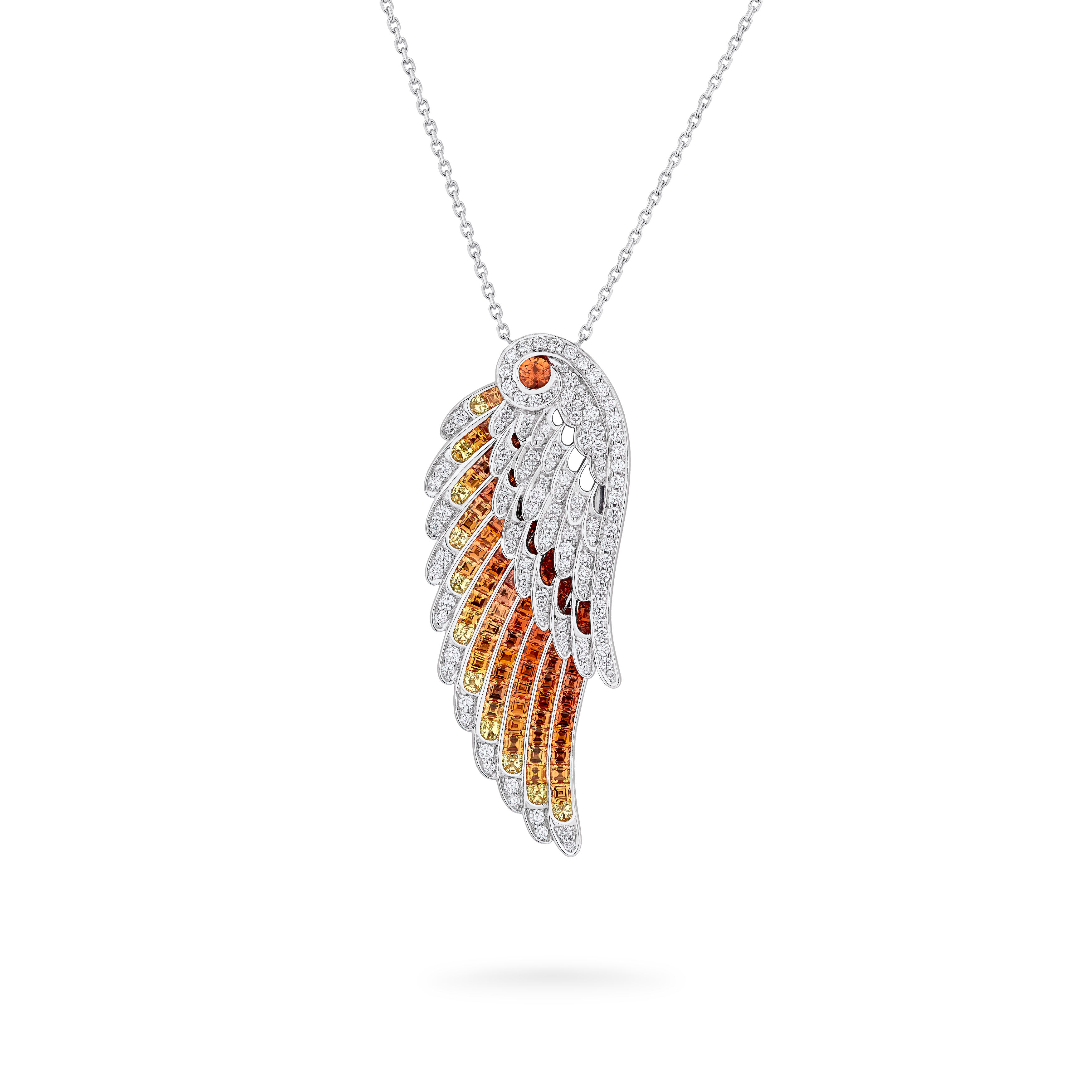 Garrard Wings Embrace jewellery collection Phoenix Slider Pendant In 18ct White Gold with Diamonds and Sapphires 2017607 Hero Garrard Wings Embrace jewellery collection Phoenix Slider Pendant In 18ct White Gold with Diamonds and Sapphires 2017607 Hero