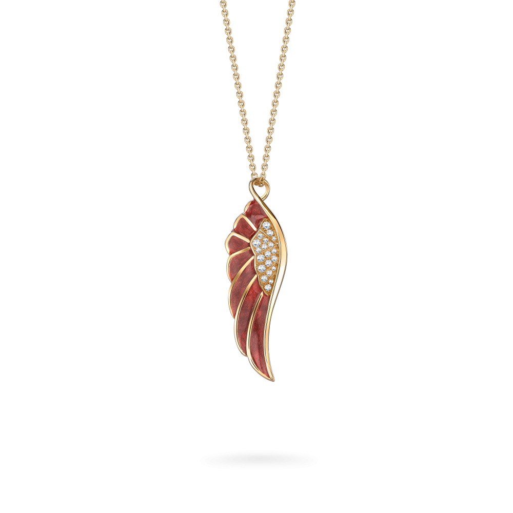 Garrard Wings Reflection jewellery collection Autumn Enamel Pendant In 18ct Yellow Gold with Diamonds 2014689 Hero View