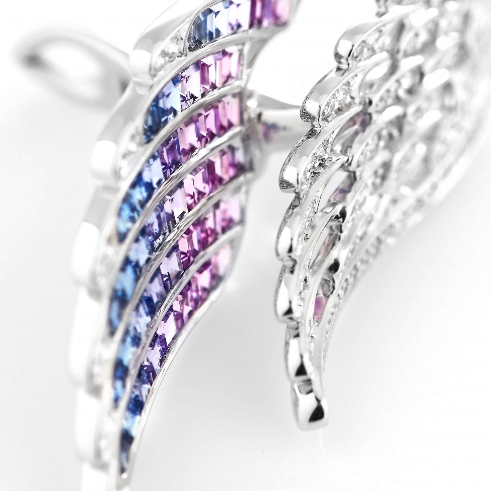 Garrard Wings collection Embrace Bird of Paradise Ear Jackets in 18ct White Gold with Diamonds and Sapphires 2017914 Detail 2