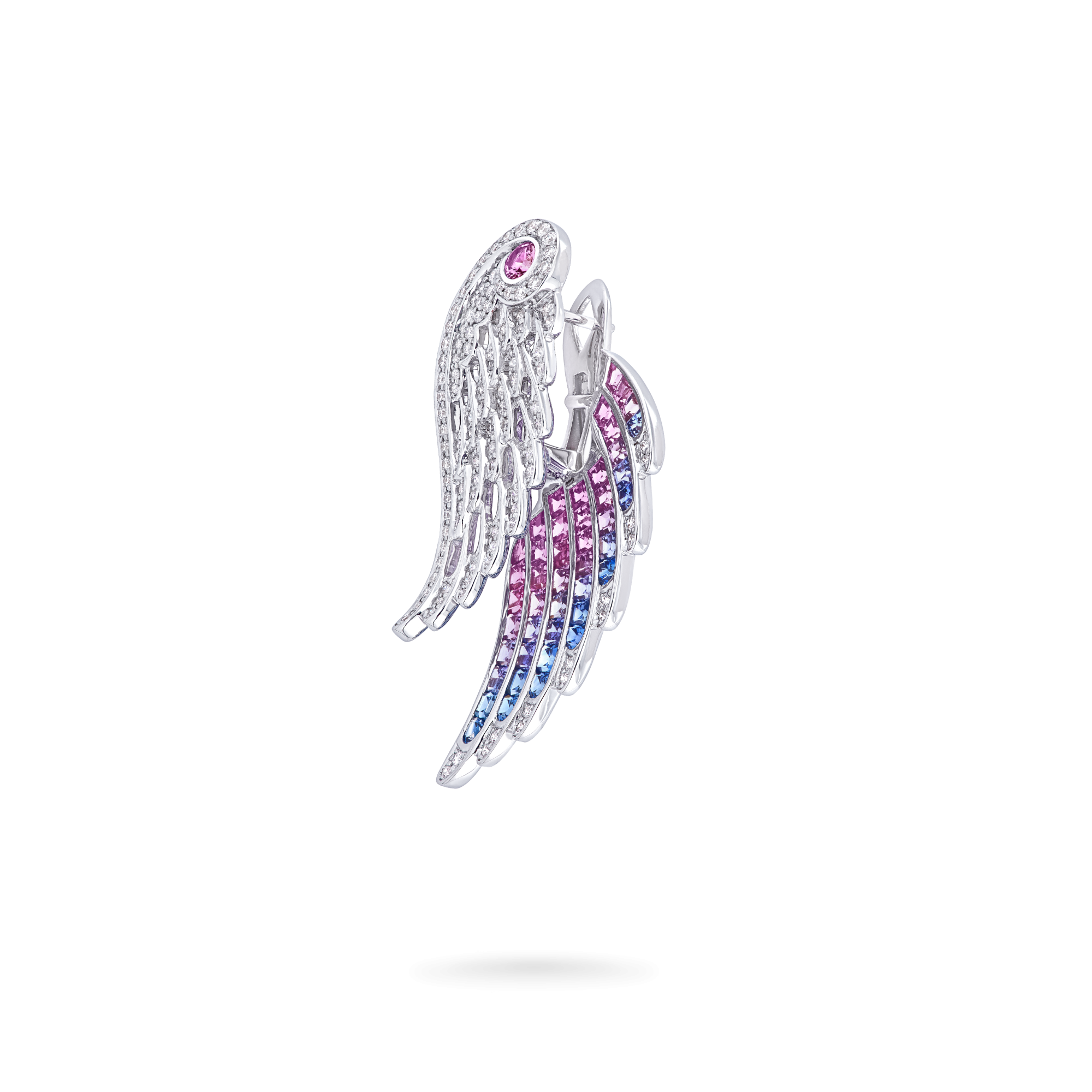 Garrard Wings collection Embrace Bird of Paradise Ear Jackets in 18ct White Gold with Diamonds and Sapphires 2017914 Side View