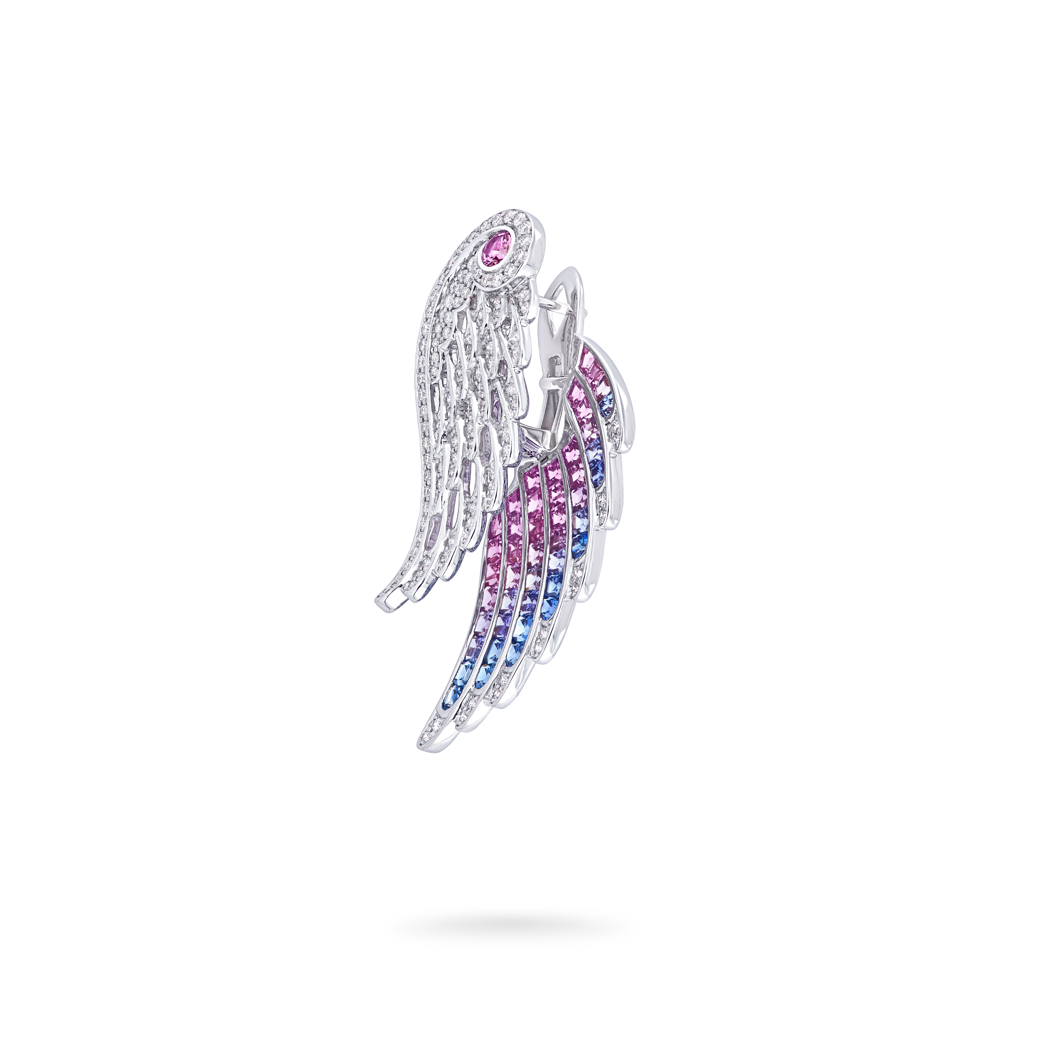 Garrard Wings collection Embrace Bird of Paradise Ear Jackets in 18ct White Gold with Diamonds and Sapphires 2017914 Side View Garrard Wings collection Embrace Bird of Paradise Ear Jackets in 18ct White Gold with Diamonds and Sapphires 2017914 Side View