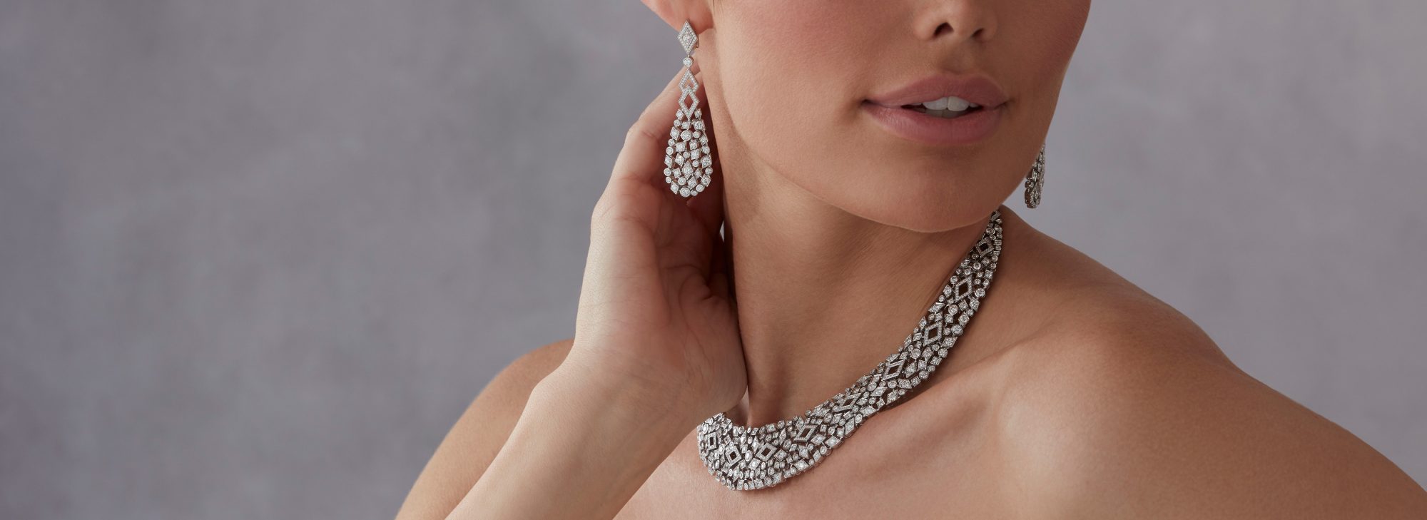 Model wears Garrard high jewellery collection Albemarle High Jewellery Suite desktop