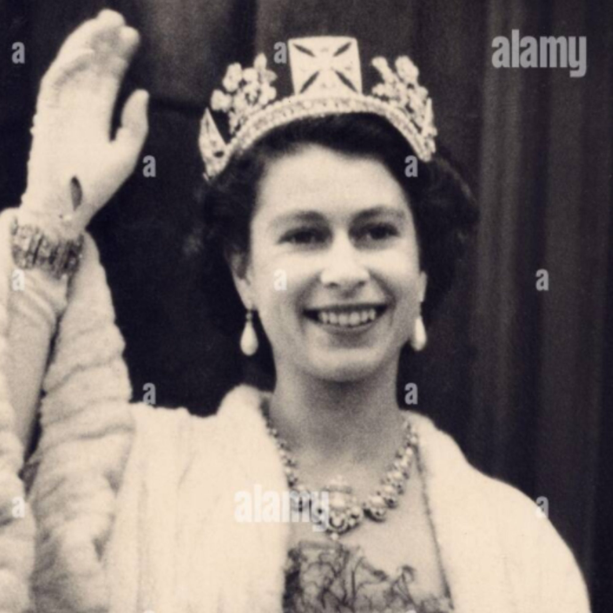 The coronation day of Queen ELIZABETH II of England on 1952 wearing the Queen Alexandras wedding necklace made by Garrard placeholder
