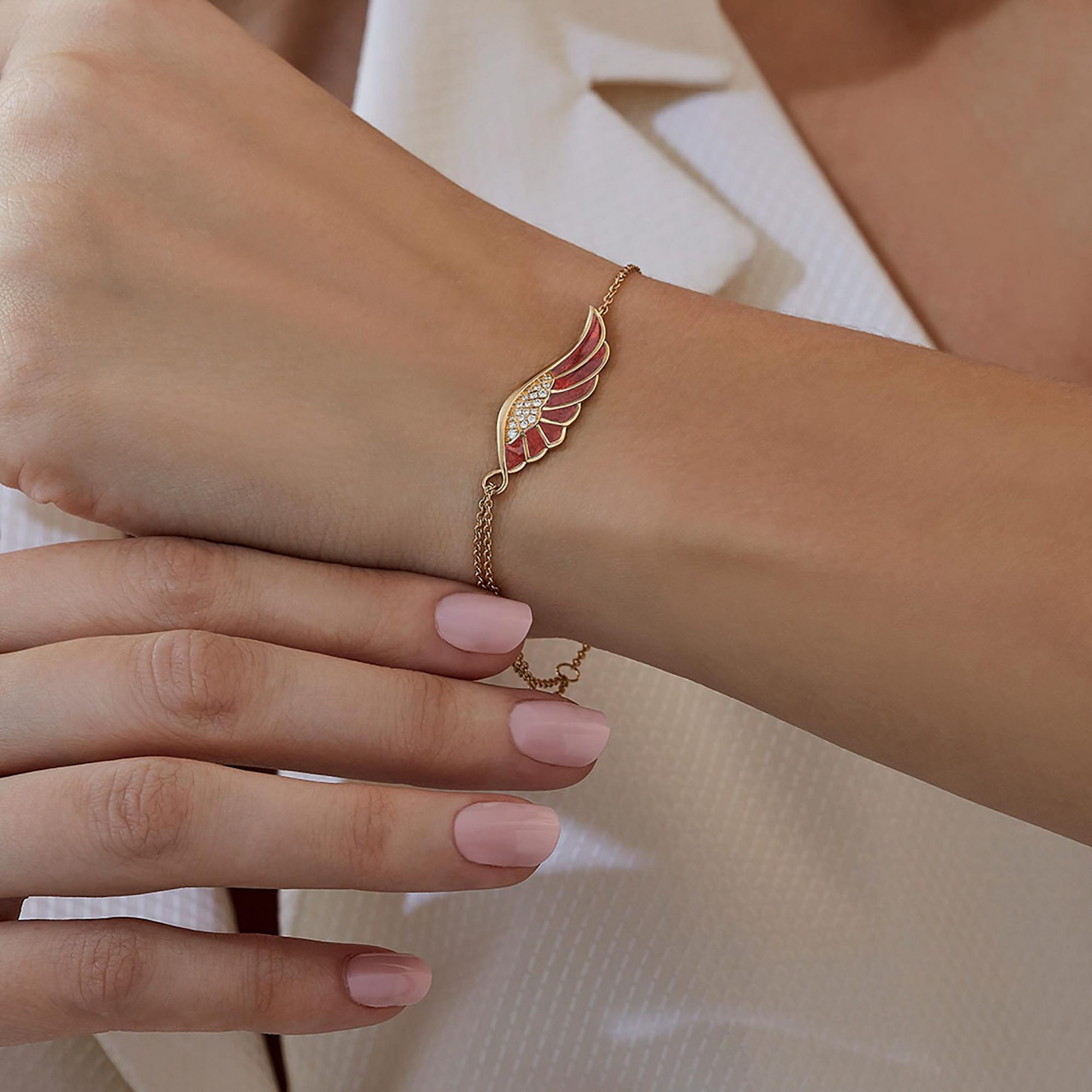 Wings Reflection jewellery collection Autumn Enamel Bracelet In 18ct Yellow Gold with Diamonds 2014701 On Model