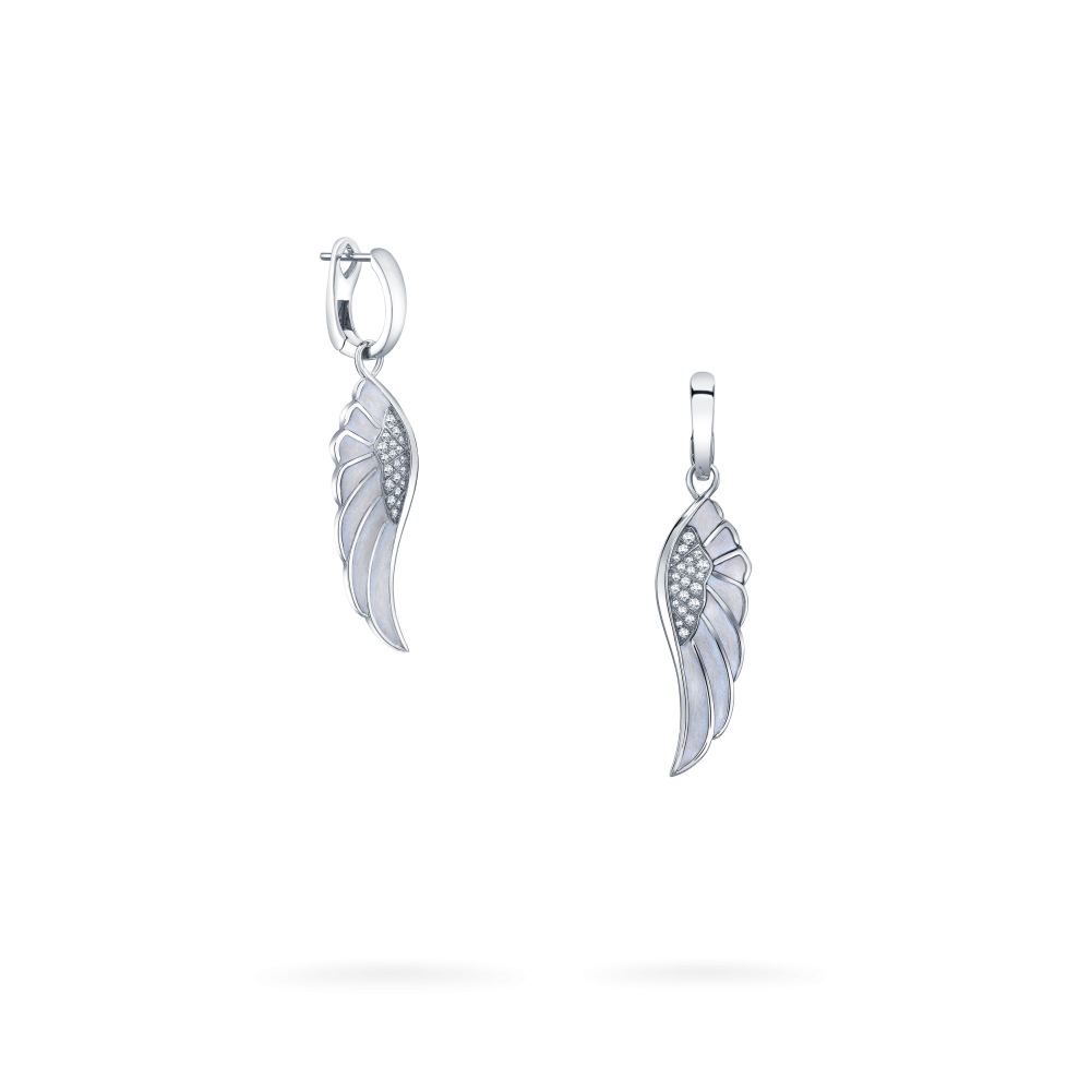 Wings Reflection jewellery collection Hoop and Drop Enamel Earrings In 18ct White Gold with Diamonds 2014697 Hero View
