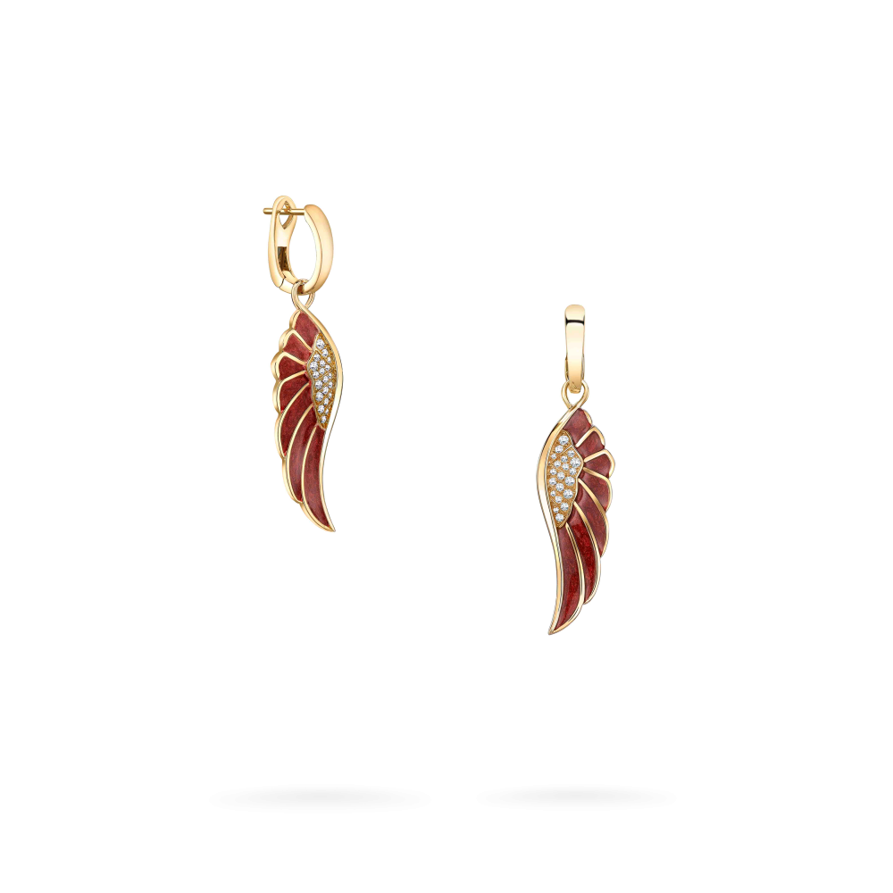Wings Reflection jewellery collection Hoop and Drop Enamel Earrings In 18ct Yellow Gold with Diamonds 2014696 Hero View
