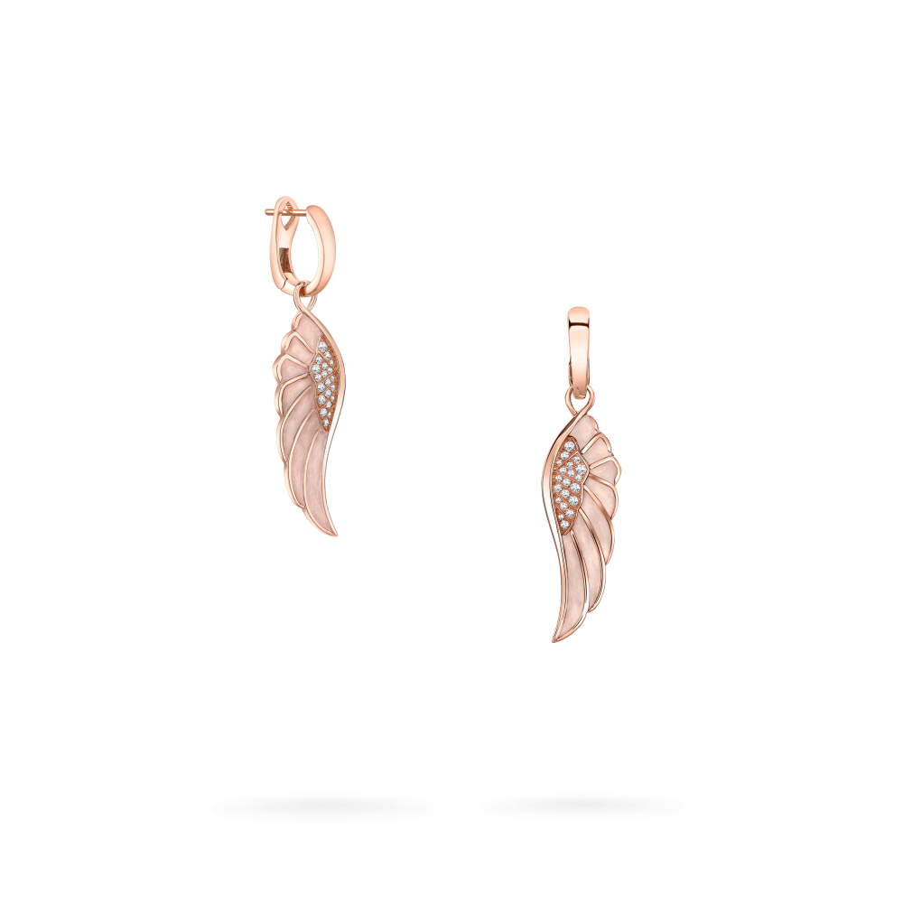 Wings Reflection jewellery collection Spring Hoop and Drop Enamel Earrings In 18ct Rose Gold with Diamonds 2014698 Detail