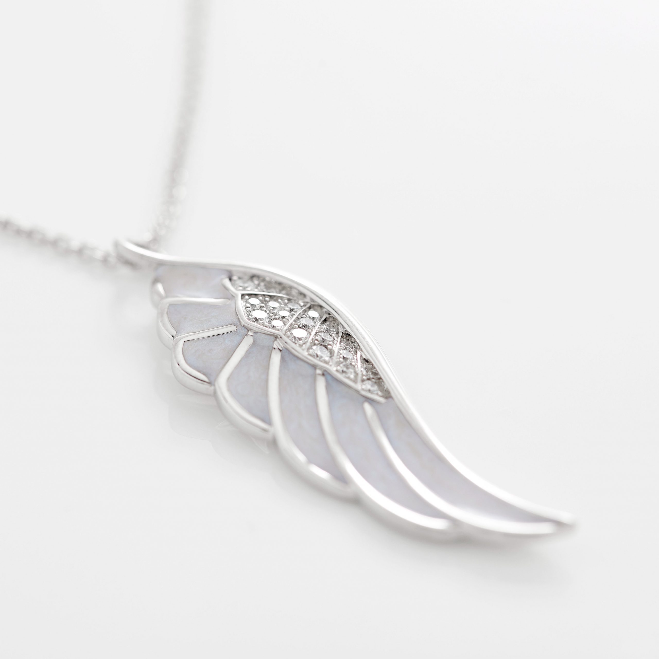 Wings Reflection jewellery collection Winter Enamel Pendant In 18ct White Gold with Diamonds 2014690 Detail View Wings Reflection jewellery collection Winter Enamel Pendant In 18ct White Gold with Diamonds 2014690 Detail View