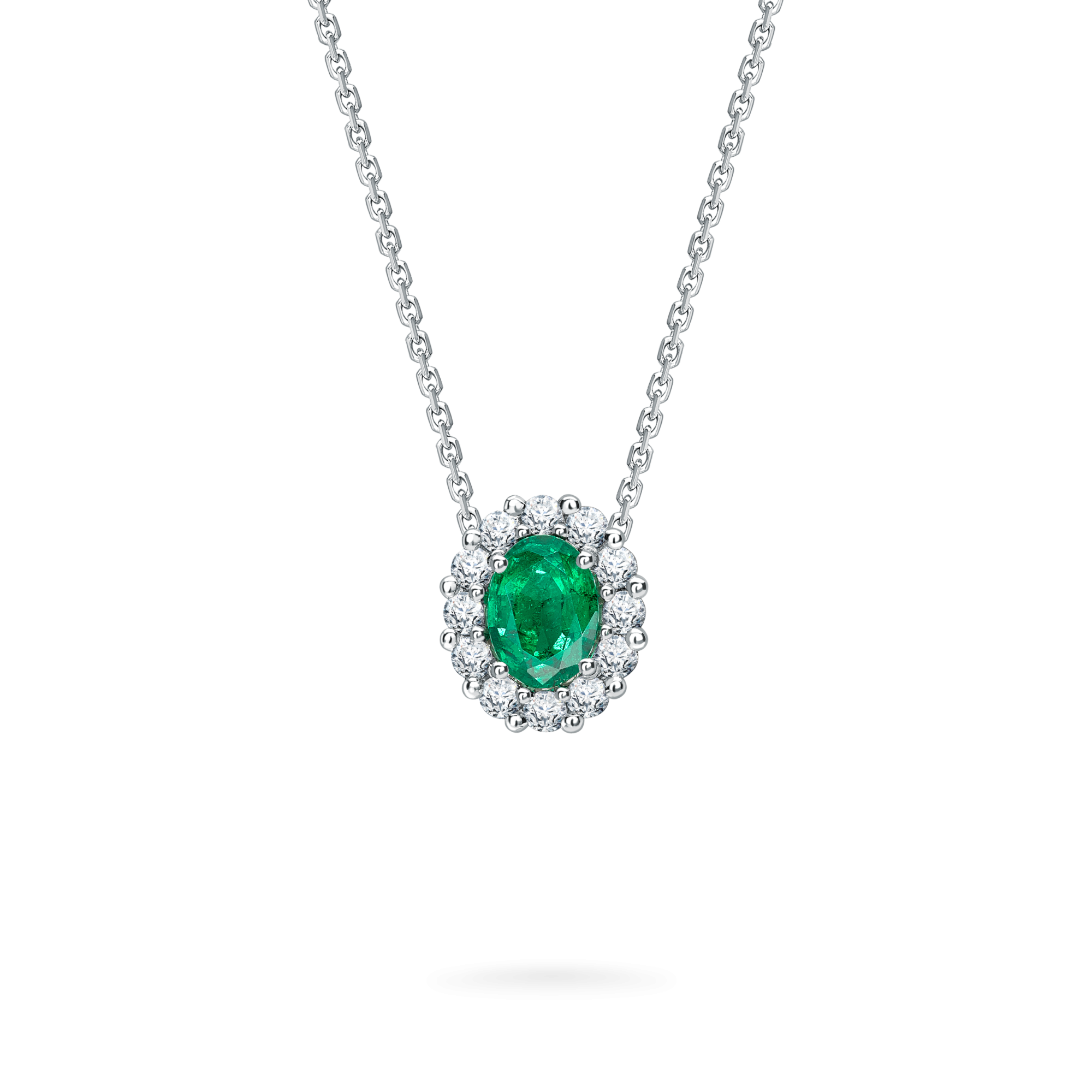Garrard 1735 jewellery Collection Emerald Oval Pendant in Platinum with Diamonds JP17PT01 Hero View