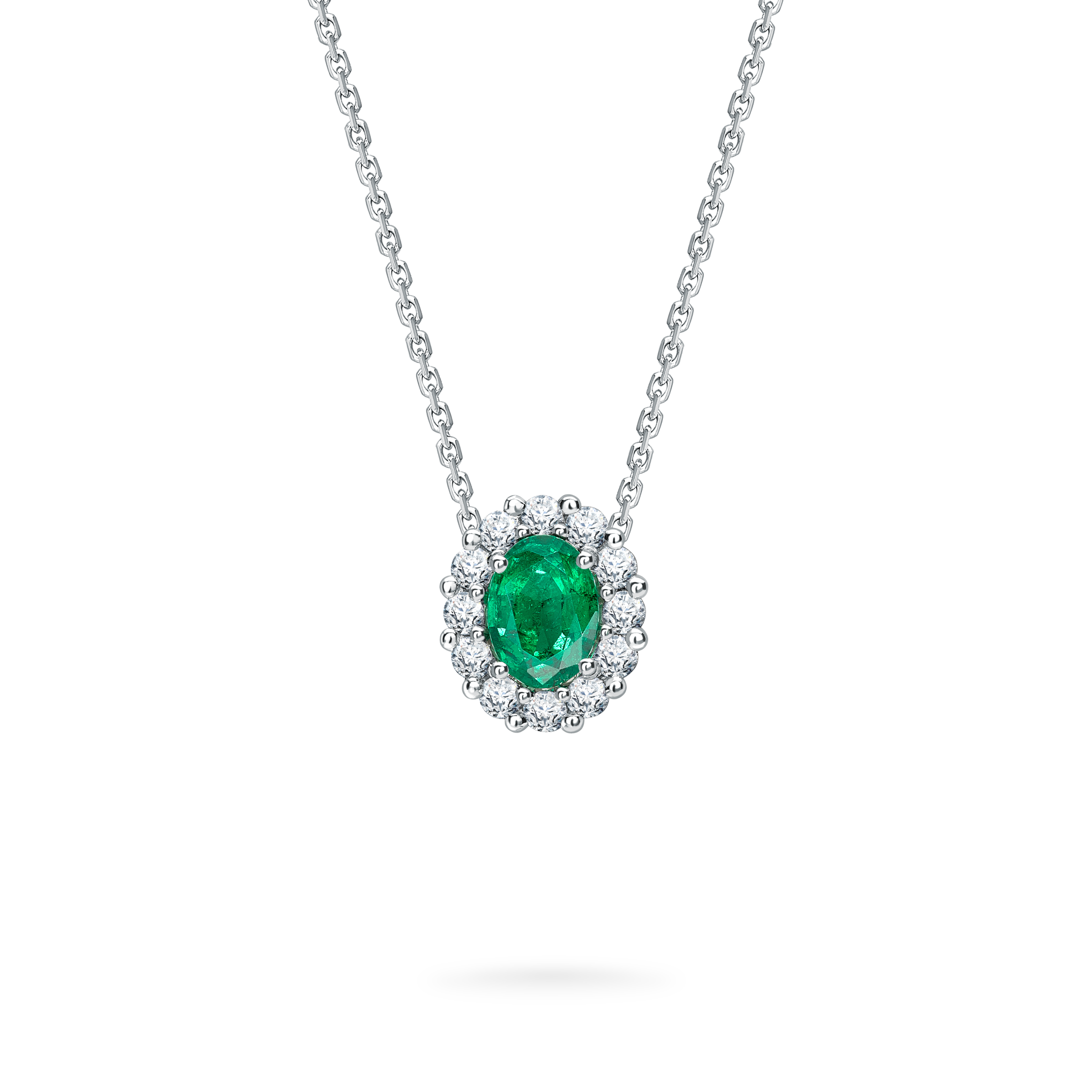 Garrard 1735 jewellery Collection Emerald Oval Pendant in Platinum with Diamonds JP17PT01 Hero View Garrard 1735 jewellery Collection Emerald Oval Pendant in Platinum with Diamonds JP17PT01 Hero View