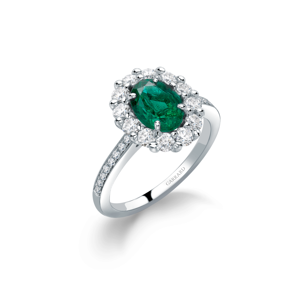 Garrard 1735 jewellery Emerald Oval Ring in Platinum with diamonds JR17PT01Hero View
