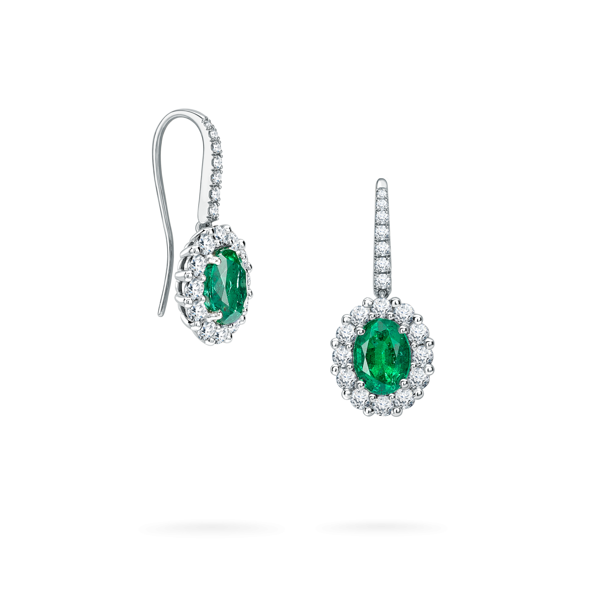Garrard 1735 jewllery collection emerald oval drop earrings in platinum with diamonds JE17PT01 Hero View